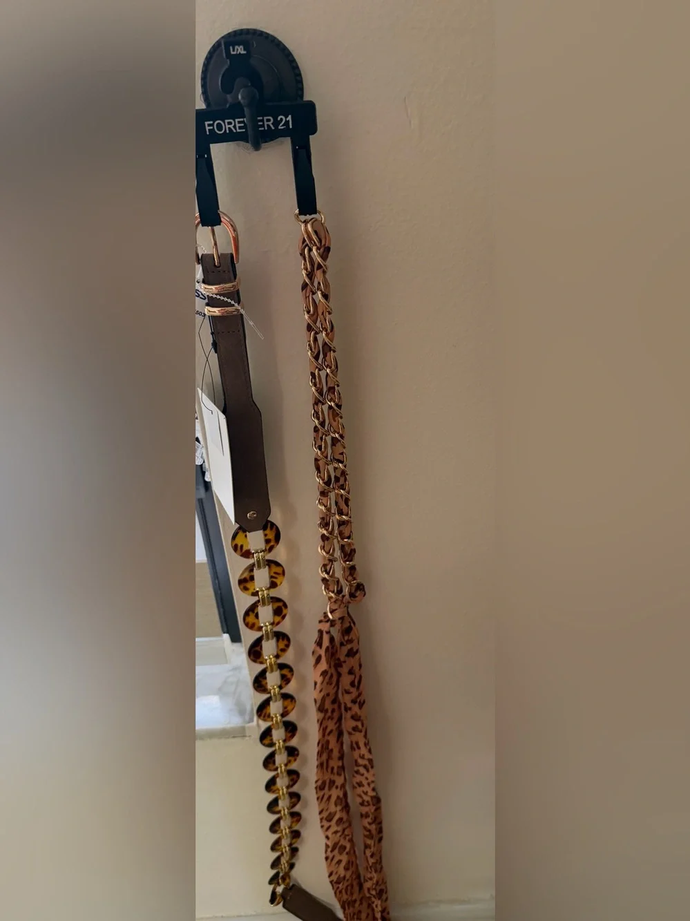 Forever 21 Leopard Print Scarf and Tortoiseshell Accent Duo Belt Set Size L/XL